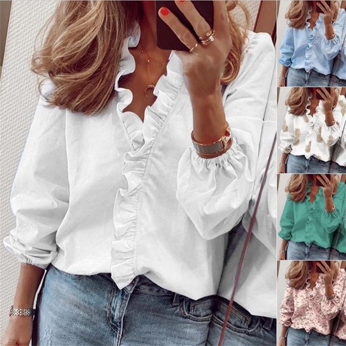Damen neck rüschen shirt - v-neck, t-shirt
